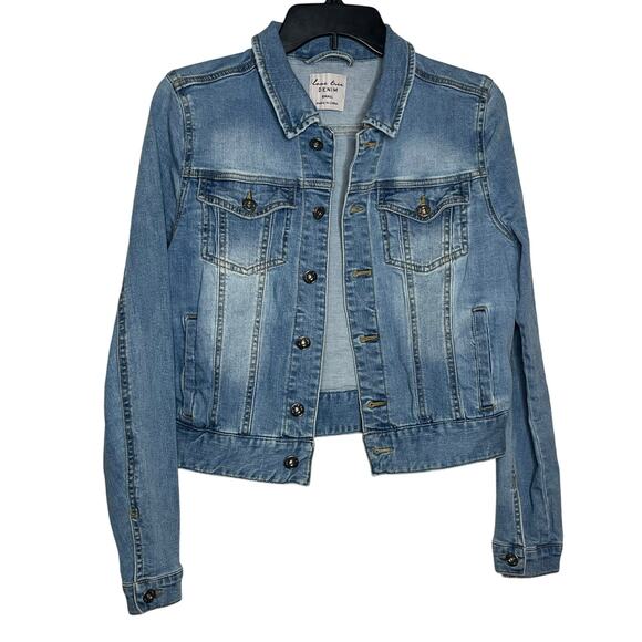 Love Tree Acid Wash Blue Denim Jean Jacket Trucker Small - Picture 1 of 9
